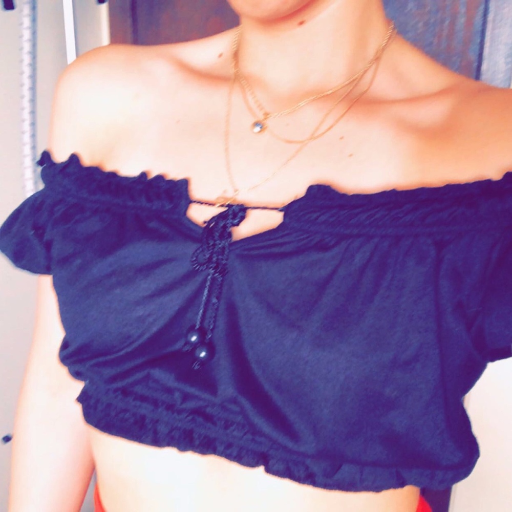BLUE OFF SHOULDER SHIRT